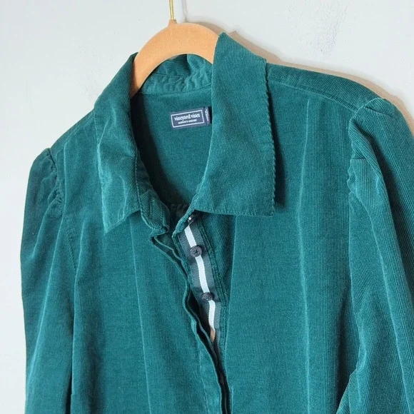 Vineyard Vines Green Corduroy Long Sleeve Shirt Dress Womens Large - Picture 9 of 12